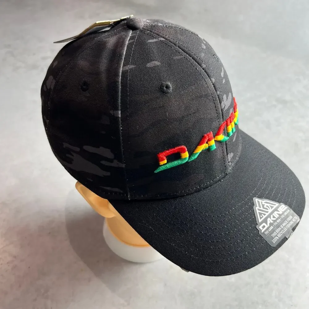 Dakine Mens Black Snapback Hat Rasta Embroidered Logo Mid Crown Cap NWT